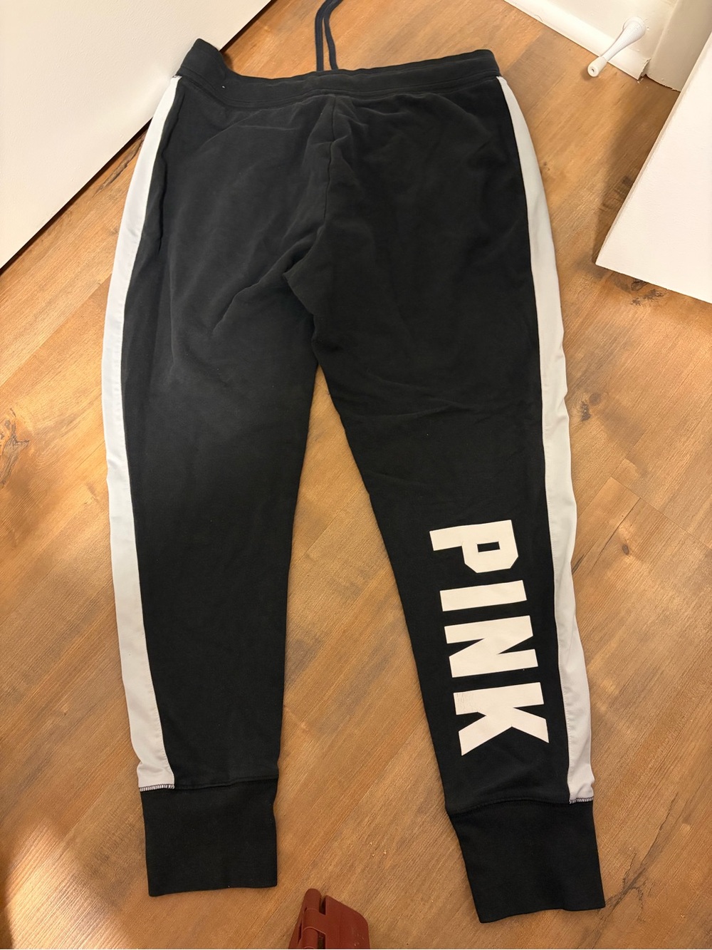 PINK Victoria's Secret Black Joggers with Light Gray Side Panels